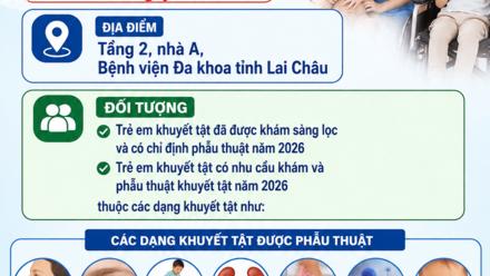 THÔNG BÁO  Về việc tổ chức phẫu thuật cho trẻ em khuyết tật tỉnh Lai Châu năm 2026